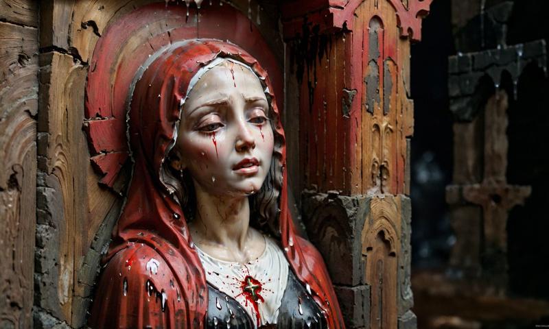 09144-3093974348-_lora_paintedpotterycd_xl-000004_0.6_,a painted wooden sculpture of the crying Virgin Mary with (tears of blood_1.2) on the top.jpg